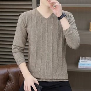 内搭针织衫 时尚 打底 毛衣男秋冬新款 卡尔精品服饰高档V领提花薄款