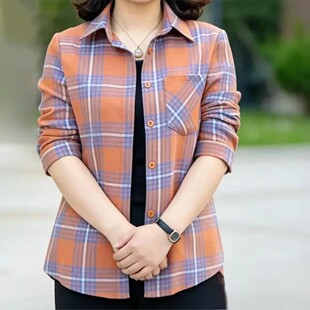 起量了服饰中老年上衣格子衬衣女妈妈衬衫女长袖春秋装宽松大码