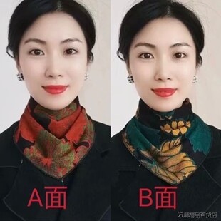 时尚百搭围巾女秋冬季加厚三角巾双面印花假领子围脖护颈保暖脖套
