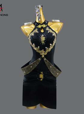 2025中式黑色拉丁舞裙专业舞蹈艺考级solo黑池表演出比赛花服桑巴