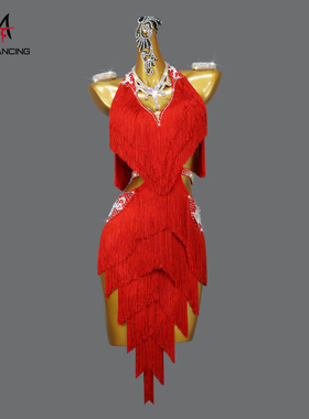 新款2026高级专业拉丁舞流苏比赛表演出花服装女少儿舞蹈台连衣裙