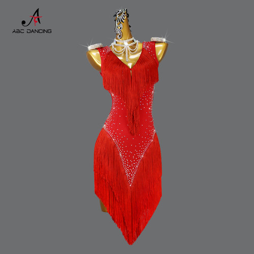 新款红色专业拉丁舞演出比赛