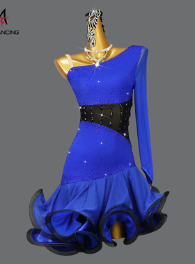 2026新款宝蓝色拉丁舞裙专业比赛演出服装连衣裙性感恰恰花服solo