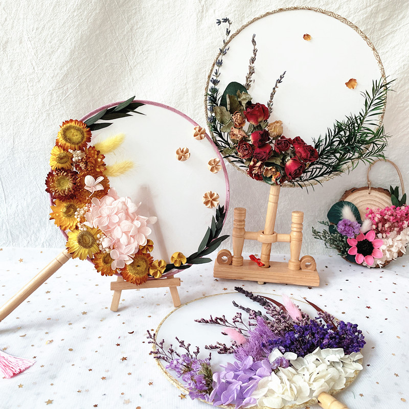 永生花团扇蒲扇干花材料包教师节手工制作插花压花材真花礼盒