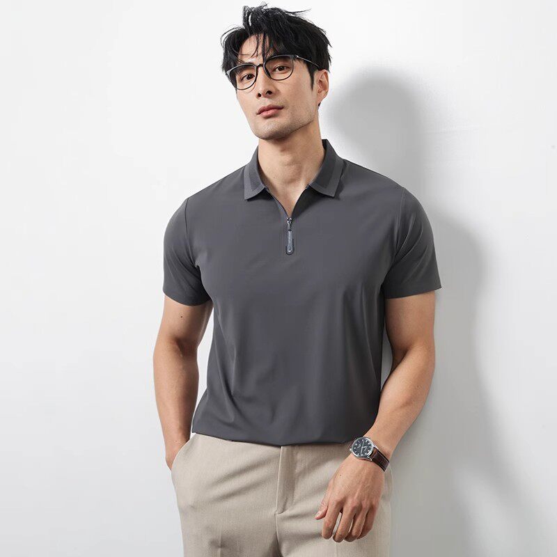 夏季冰丝透气polo衫男2025新款短袖修身商务休闲凉感翻领t恤上衣
