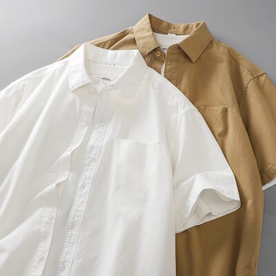 美式重磅纯棉衬衫短袖宽松休闲