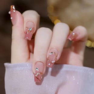 春夏气质显白蜜桃渐变爱心墨镜粉手工定制光疗美甲成品穿戴甲拆卸