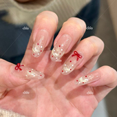 新年手工蝴蝶结高级腮红波点猫眼法式 美甲可爱显白穿戴甲防水拆卸