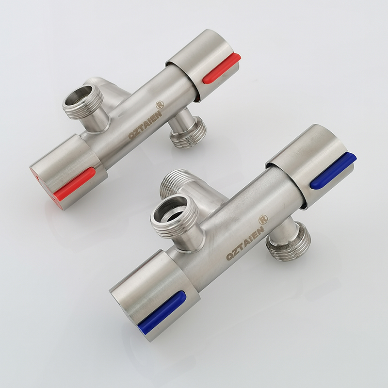 304不锈钢一进二出双控双头角阀热水器冷热开关双出水三通分水阀