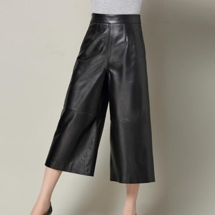 秋冬海宁绵羊皮九分高腰直筒七分长裤 2025新款 皮 女阔腿裤 真皮皮裤