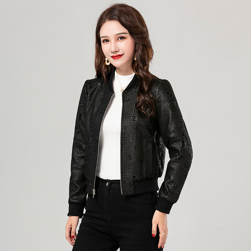 海宁真皮皮衣外套棒球服印花字母