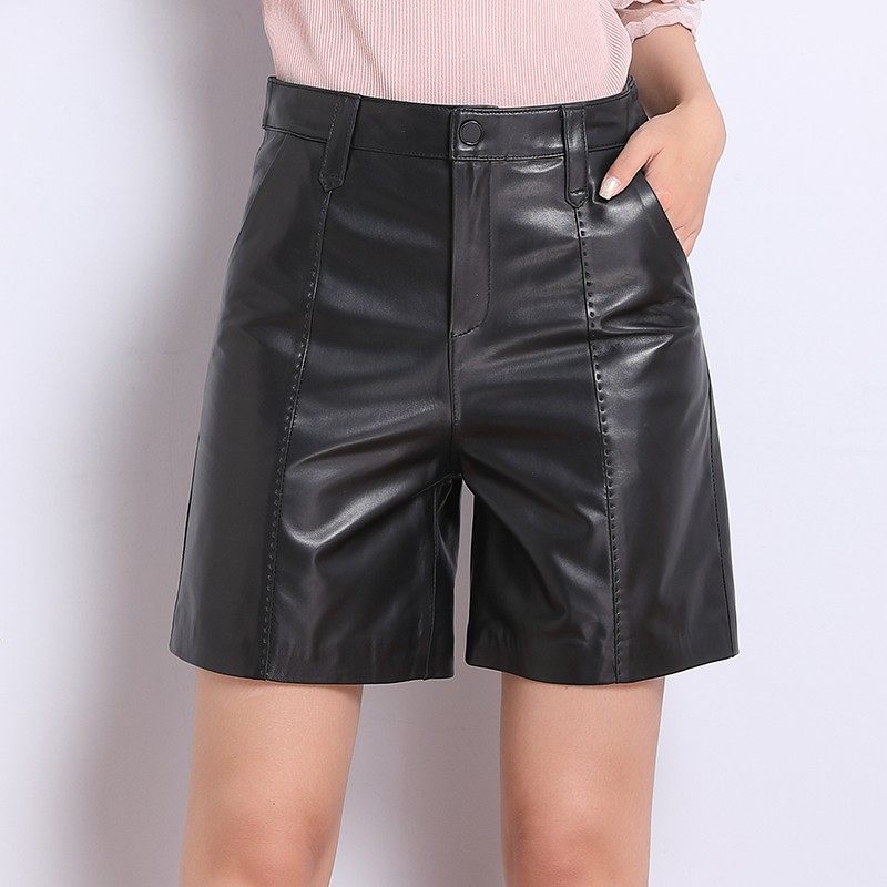2025新款秋冬真皮高腰短裤女海宁绵羊皮阔腿皮裤靴裤时尚直筒裤,女装/女士精品,休闲裤,淘宝优惠券,粉丝福利购,淘宝优惠卷