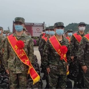 绶带礼仪带迎宾带大红花光荣入伍退伍文字缎面金边退休胸花