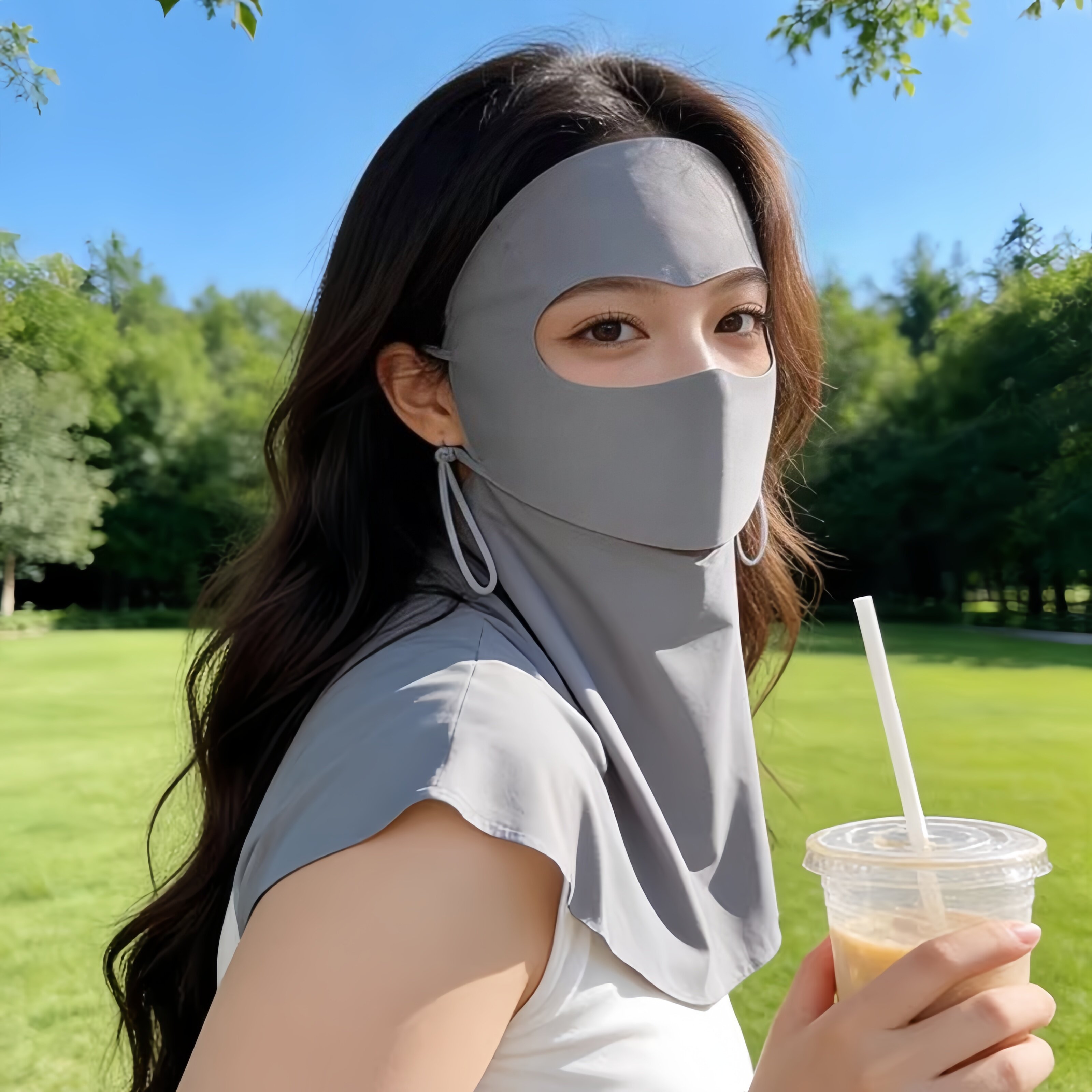 全脸防晒面罩女款夏户外可喝水透气脸基尼护颈一体遮阳易呼吸口罩