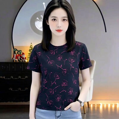 独特漂亮巨好看烧花短袖T恤女