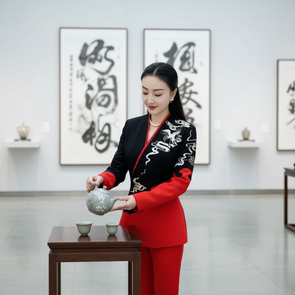 25816重工盘金仙鹤祥云刺绣时尚套装中国风女士早春款