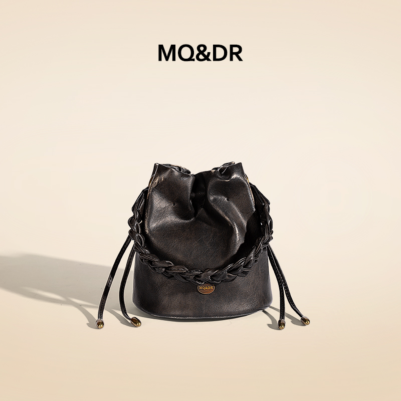 MQ&DR【黑色甜心】原创设计高级感复古做旧水桶包百搭单肩斜挎包