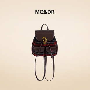 MQ&DR【怀旧蓝调】原创设计美式复古格纹呢子双肩包2024新款手提