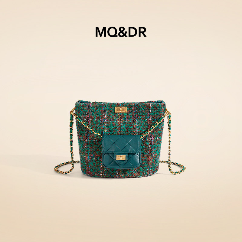 MQ&DR【诗意琥珀】小香风粗花毛呢小众链条水桶包新款单肩斜挎包,箱包皮具/热销女包/男包,水桶包,淘宝优惠券,粉丝福利购,淘宝优惠卷