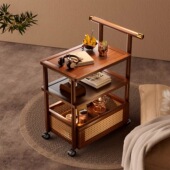 边几客厅移动茶几家用沙发边柜置物架楠竹中古小推车非实木床头桌