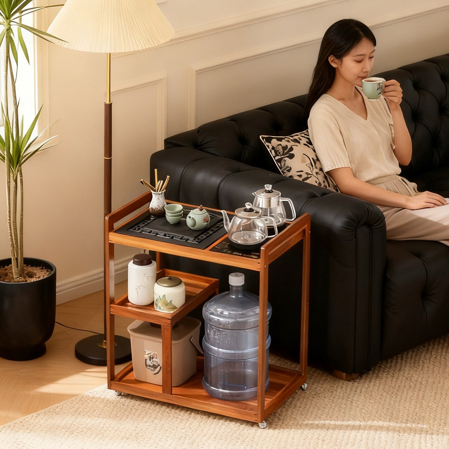沙发边几实木茶几客厅家用茶桌茶具茶台一整套侧边柜可移动小桌子
