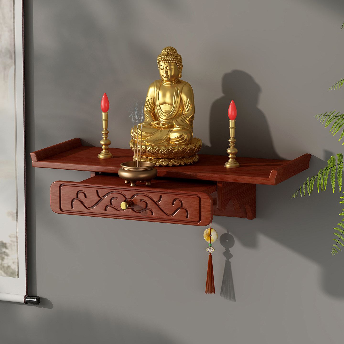 佛龛壁挂式供桌神台位实木挂墙香火佛柜家用小型财神爷神龛供奉台