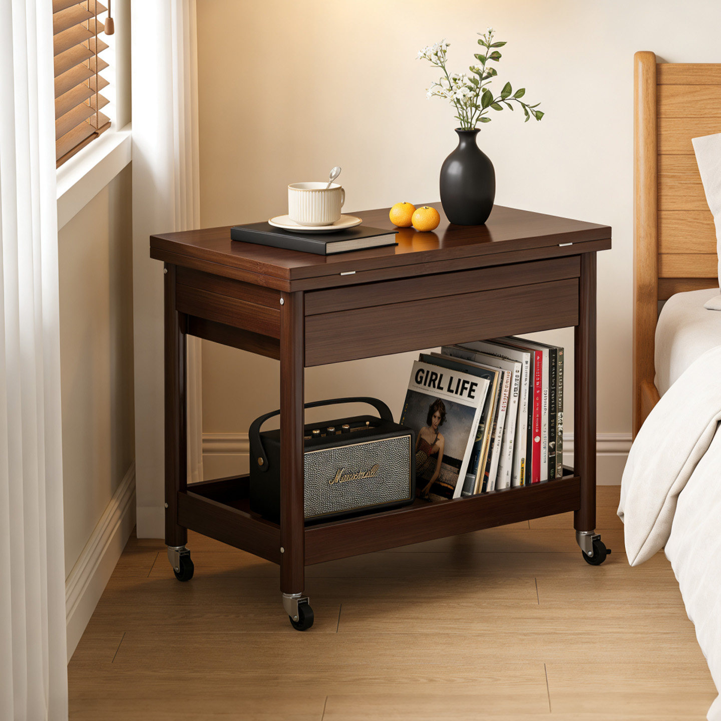 床头置物架中古风小推车折叠茶几沙发边几零食收纳架多层储物架子,住宅家具,床头柜,淘宝优惠券,粉丝福利购,淘宝优惠卷