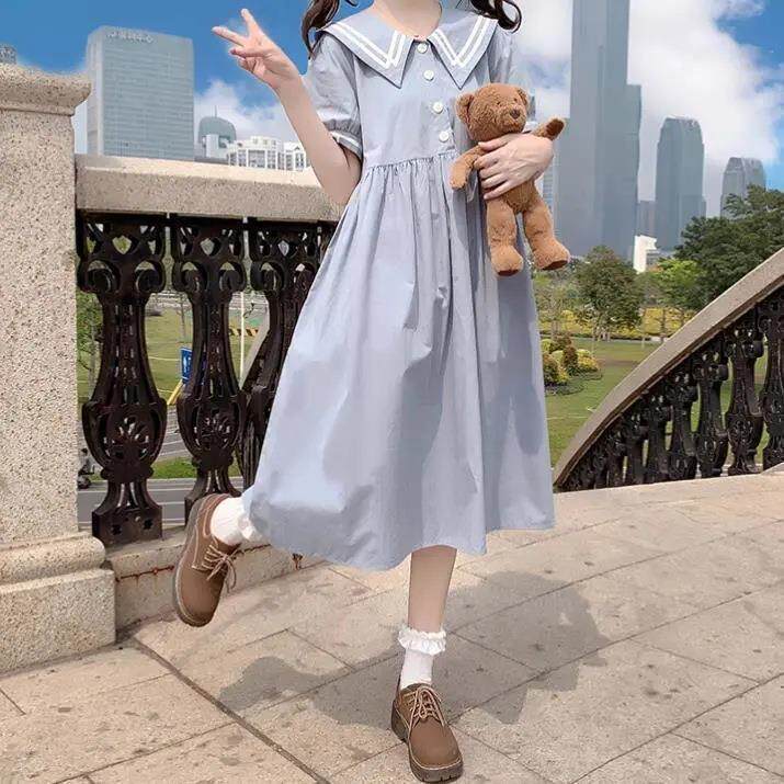 女童小清连衣裙新款夏装娃娃领收新腰中连7123生裙子初儿童装日系