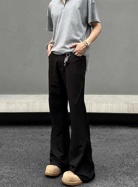 EXTM美式高街cleanfit廓形西裤男女复古直筒微喇vibe黑色休闲长裤