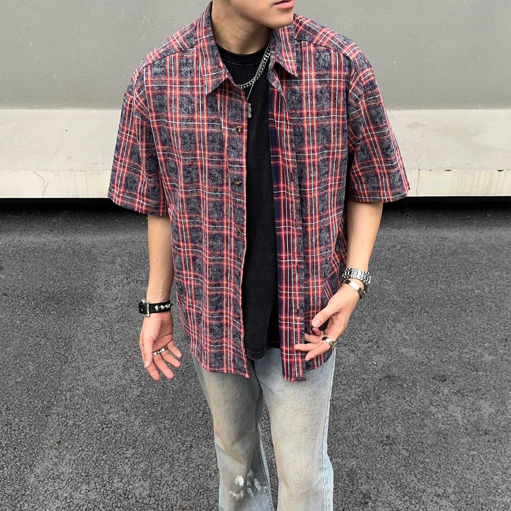 宽松休闲夏季美式复古衬衫EXTM