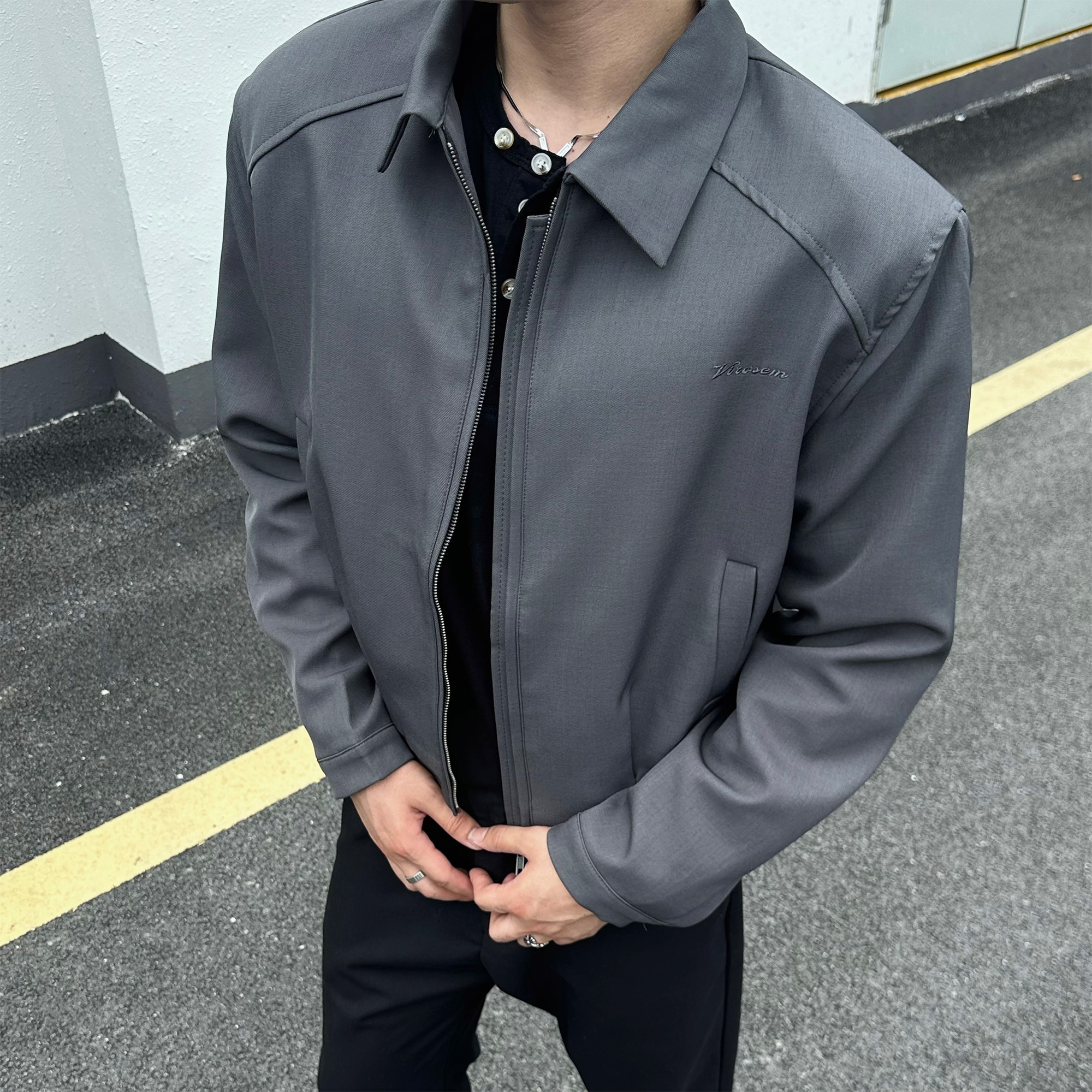 美式复古垫肩西装夹克