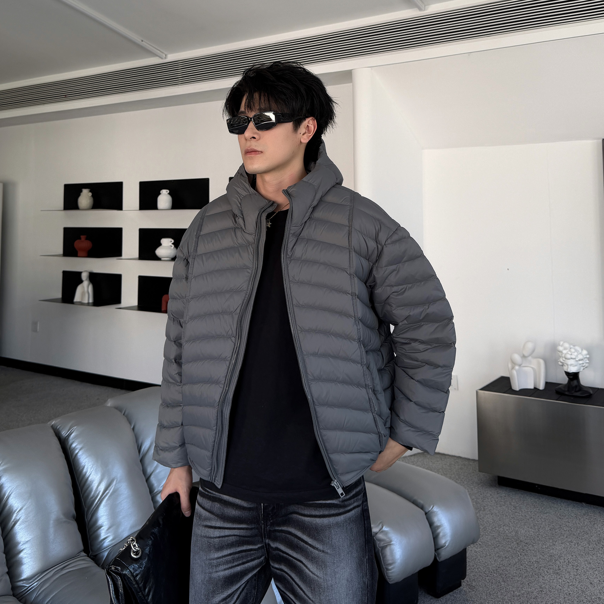 轻量化90白鸭绒连帽排骨羽绒服潮