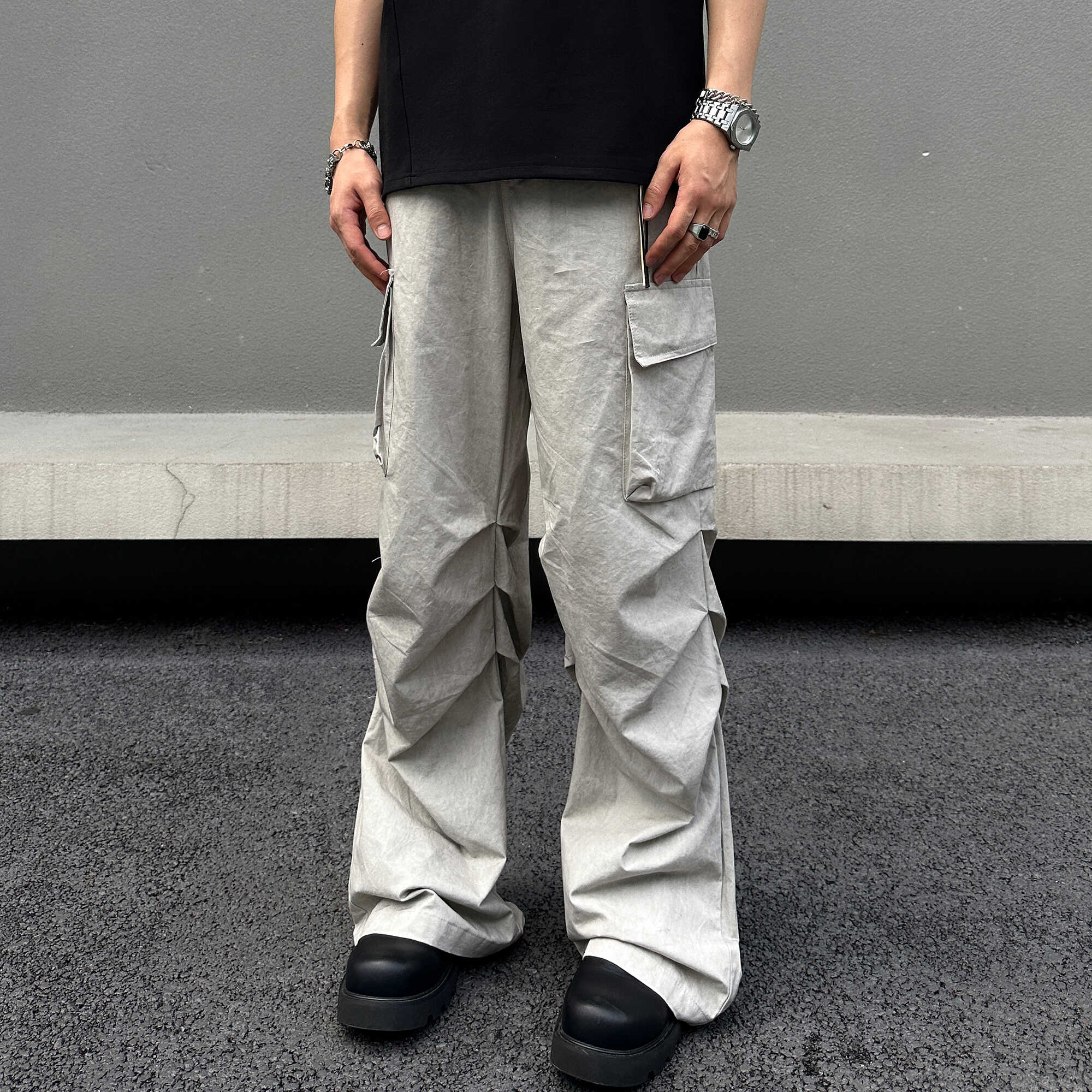 EXTM美式高街褶皱伞兵工装裤