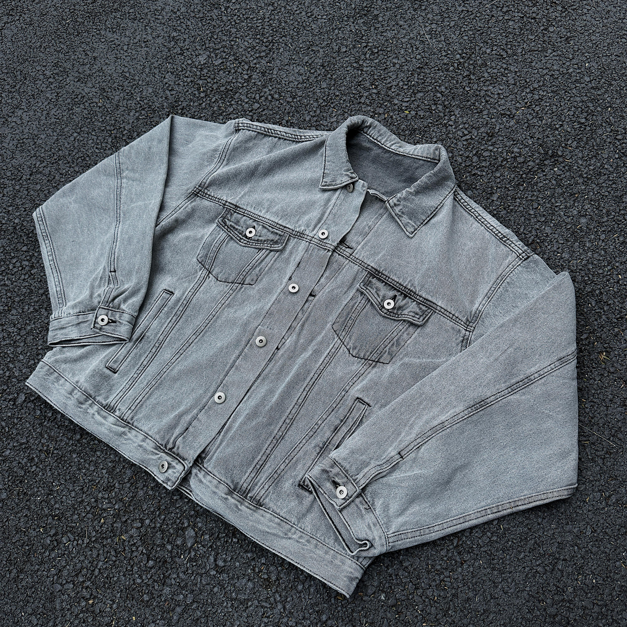 EXTM水洗牛仔衣翻领夹克