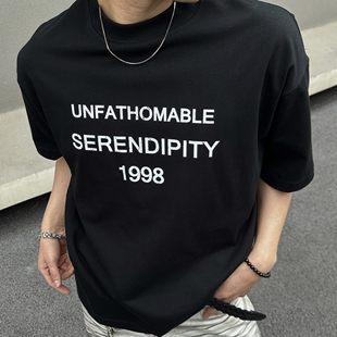 EXTM夏季美式复古AC1996数字印花吊染水洗做旧短袖T恤男女体恤潮