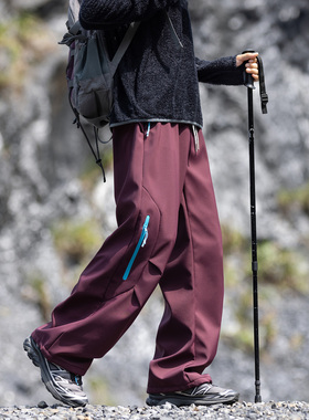 EXTM山系户外机能风加绒冲锋裤男女宽松直筒保暖防风防水工装长裤