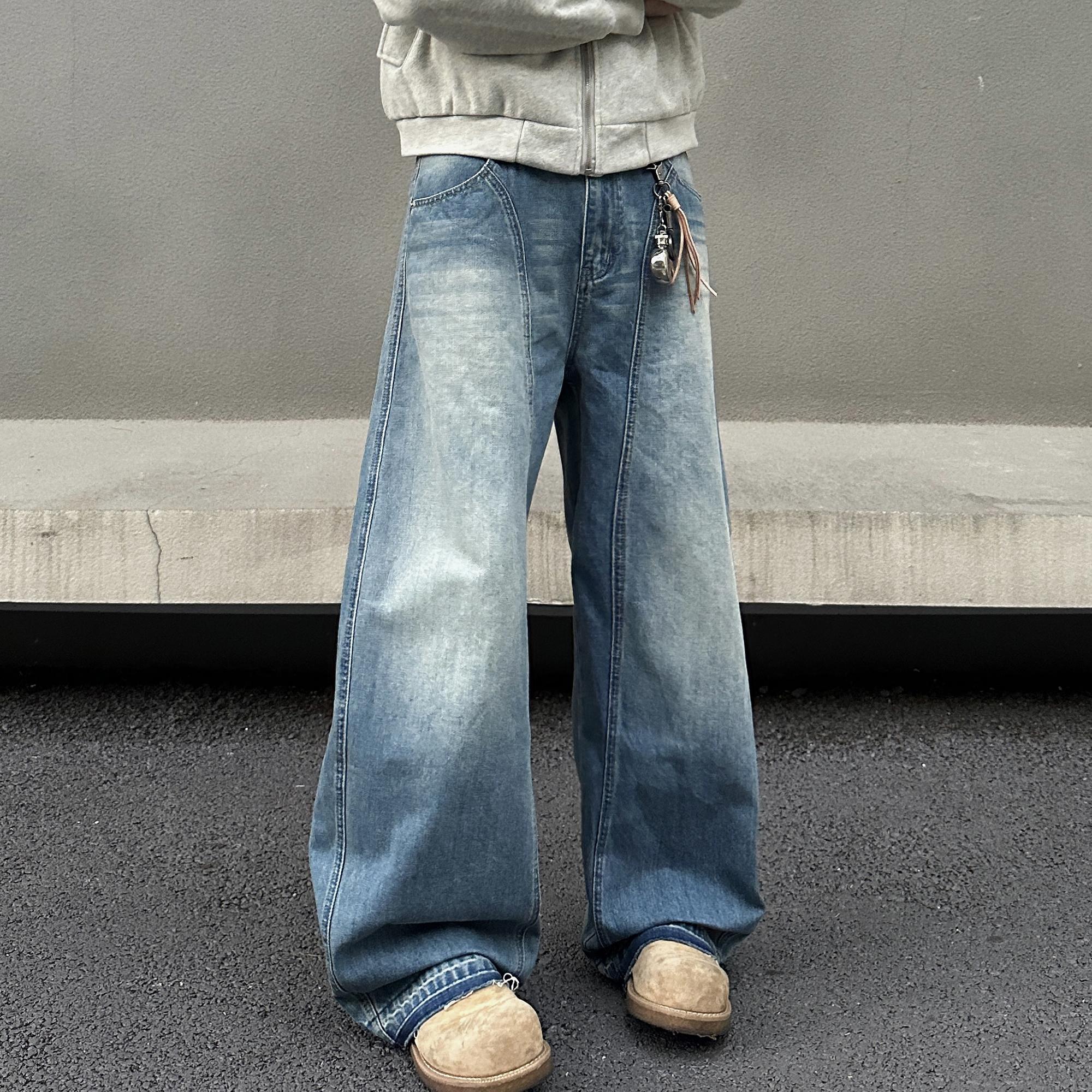 EXTM闪电纹解构感弯刀牛仔裤