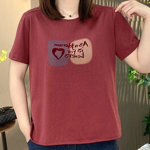 2025夏季新款圆领短袖时尚印花短袖T恤宽松遮肚显瘦夏季女士上衣