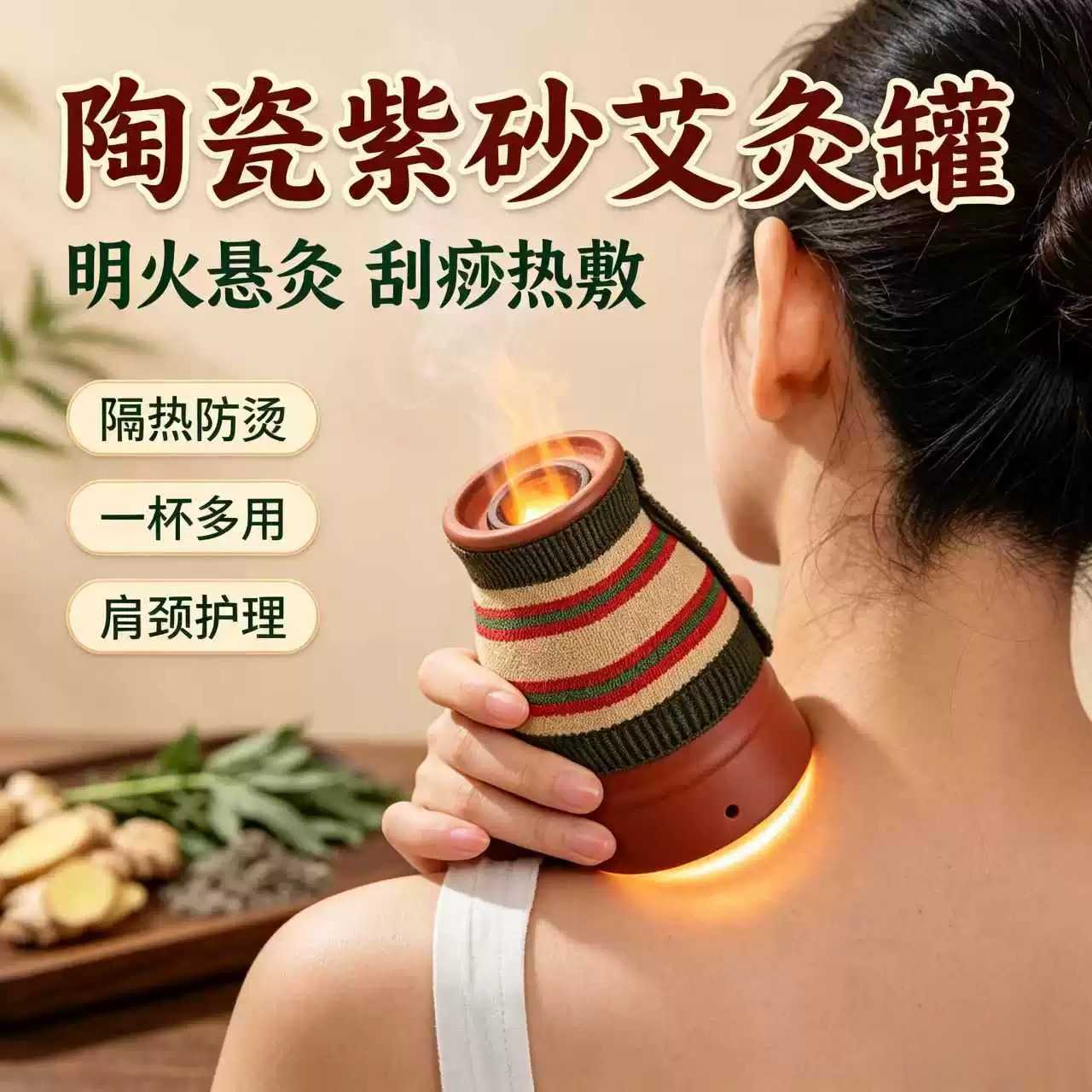 便携式紫砂随身灸罐陶瓷刮痧家用