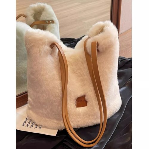 单肩毛毛手提包通勤慵懒风托特包