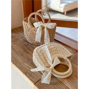 草编包包2025新款 丝巾编织包网红女包单肩斜挎包百搭手提菜篮子包