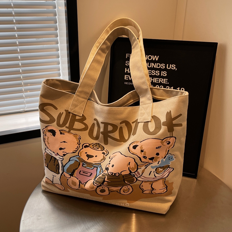 休闲可爱卡通帆布包通勤单肩托特