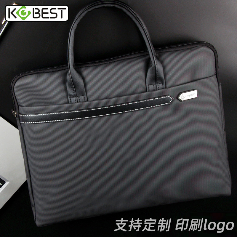 康百 高档帆布手提文件袋拉链式A4文件包防水大容量商务女公文包男学生用补习袋多层袋办公会议包logo定制