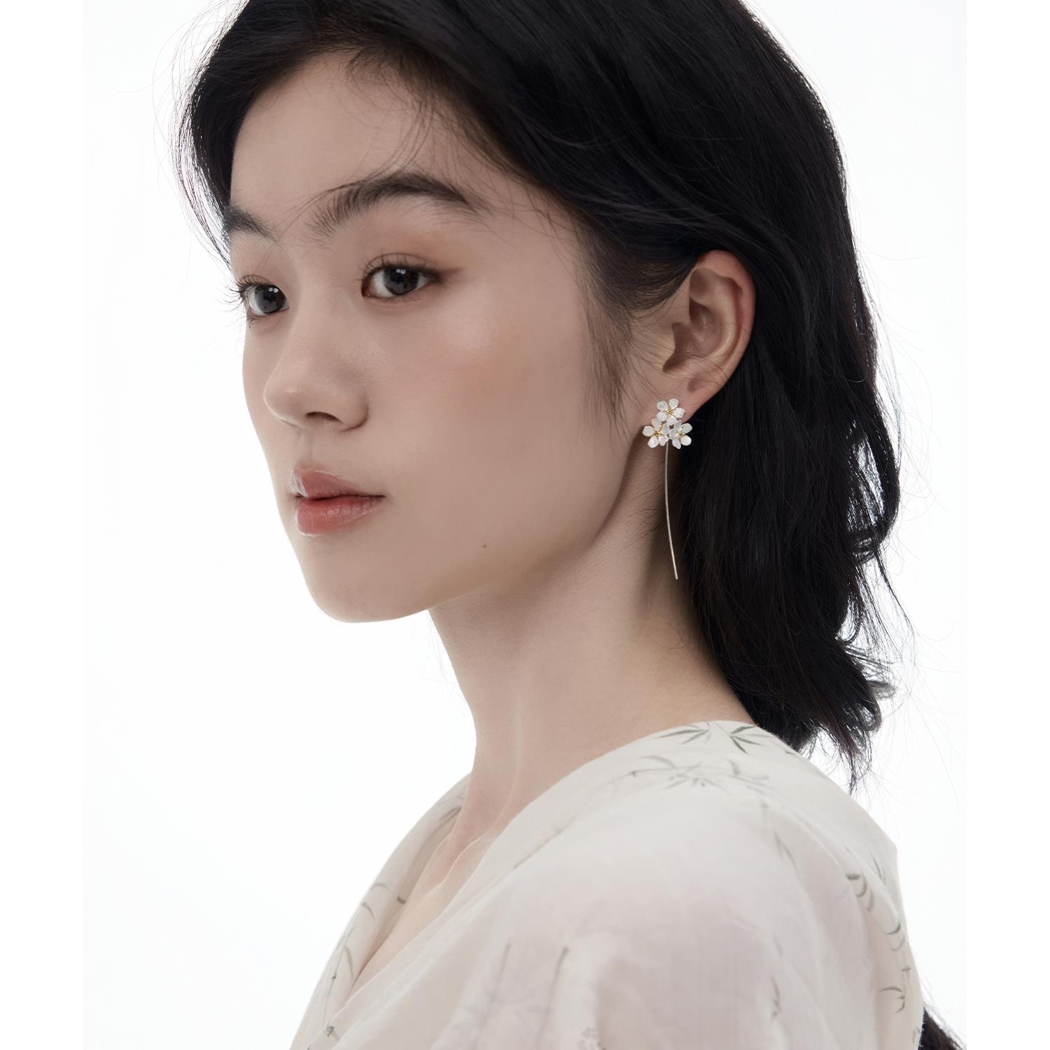 NO SOLUTION 田园系列 中式浪漫少女纯银耳钉 小众设计茉莉花耳环