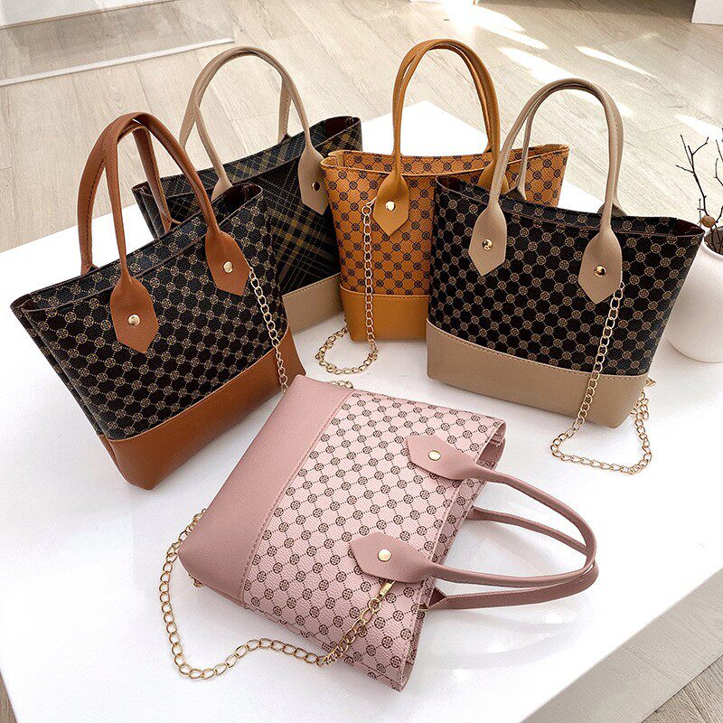 印花手提包2026lady handbag新款撞色女士包复古单肩包外贸包包女图片