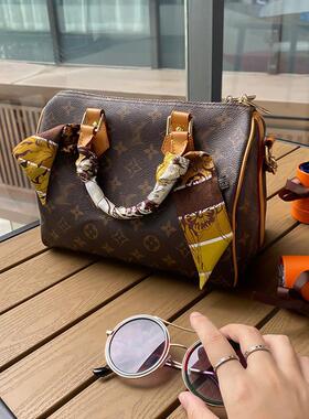 lv5&vv20真丝绑包丝巾老花手提包缠带speedy30飘带水桶bb装饰围巾