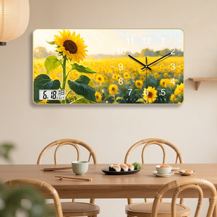 现代客厅简约大气挂钟餐厅卧室装饰画钟表创意花卉电子万年历时钟