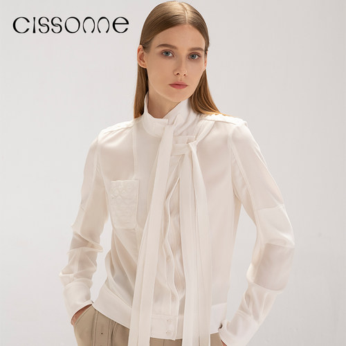 CISSONNE女士衬衣立领系带小众