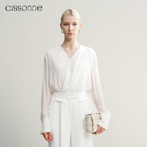 CISSONNE赛颂桑蚕丝通透宽松衬衫