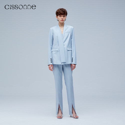 CISSONNE赛颂羊毛精纺前开叉西裤